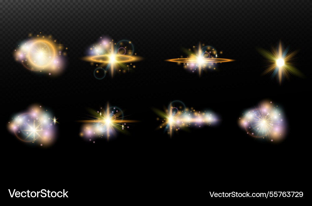 Set of flash light effect with glare and glow Vector Image