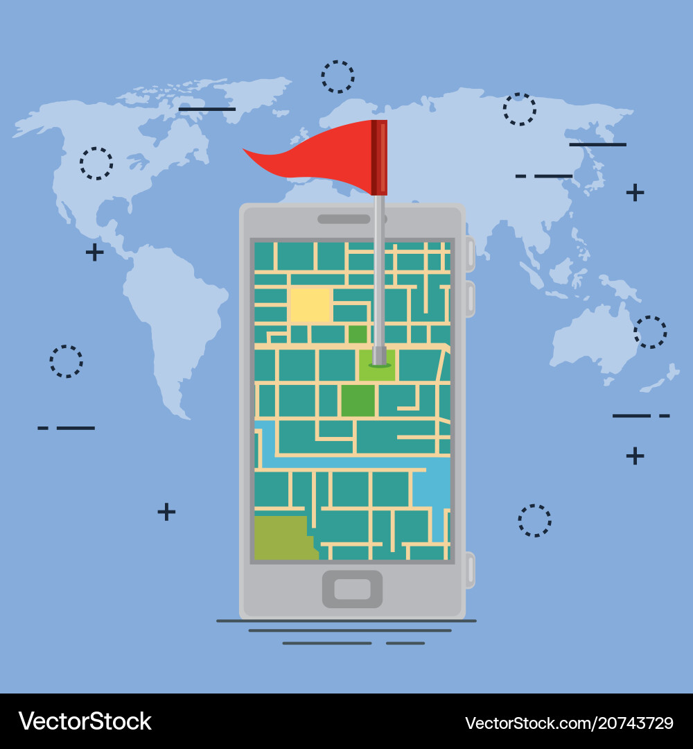 Smartphone with gps navigation app Smartphone with gps navigation app Vector Image