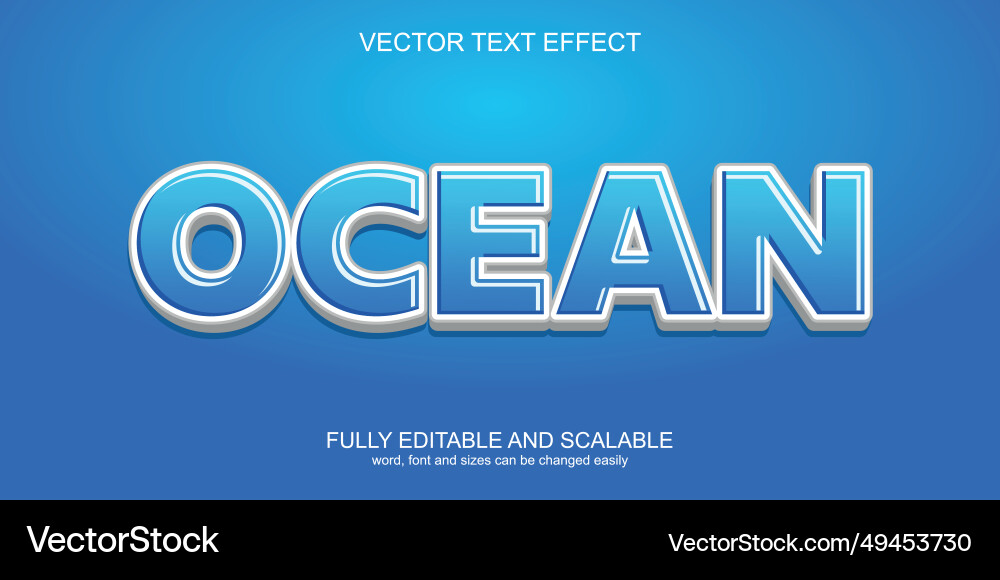 3d text effect ocean blue font editable Vector Image
