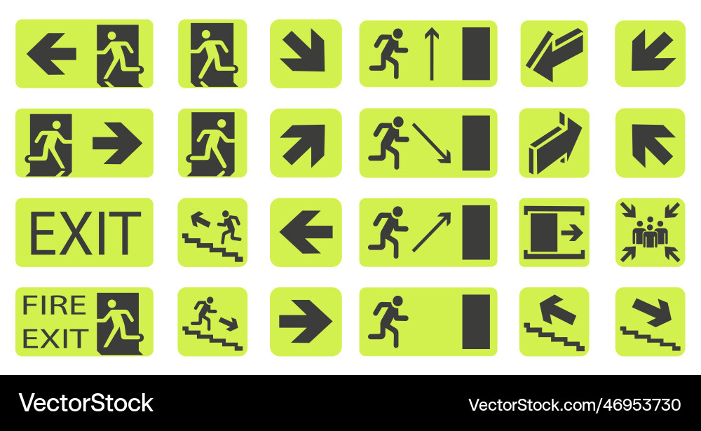 Character set emergency exit Character set emergency exit Vector Image