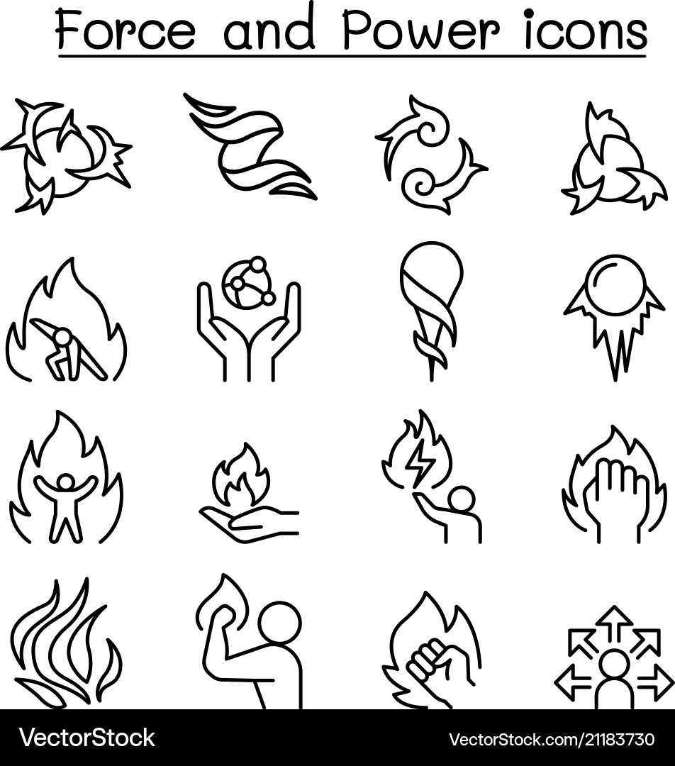 Force and power icon set in thin line style Force and power icon set in thin line style vector image