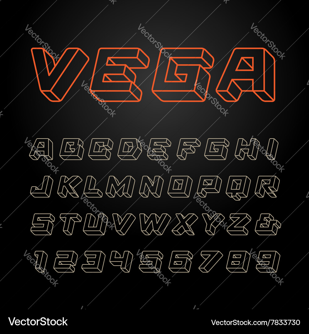 Modern 3D Linear Font vector image