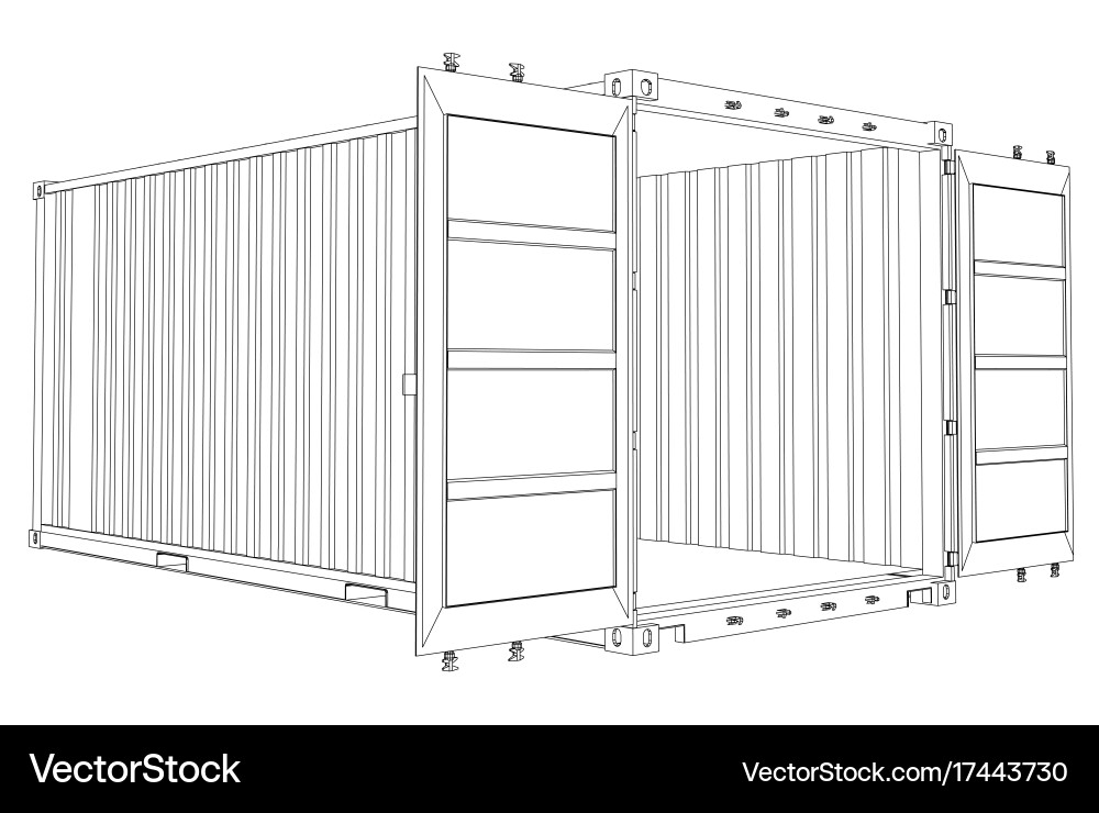 Open empty cargo container wire-frame style vector image