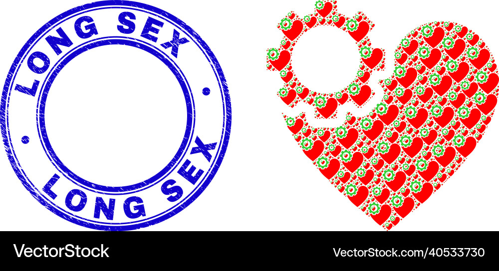 Scratched long sex stamp and heart gear recursive Scratched long sex stamp and heart gear recursive vector image