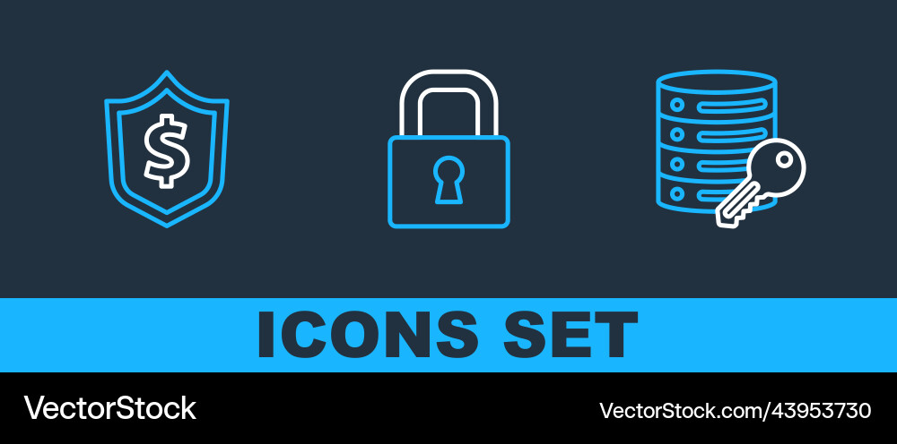Set line server security with key shield dollar Set line server security with key shield dollar vector image