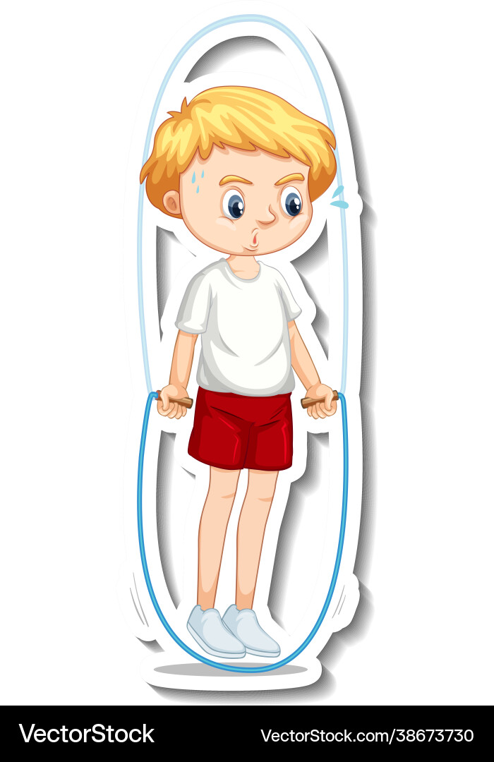 Sticker-Design mit einem Jungen Springseil Übung Sticker-Design mit einem Jungen Springseil Übung vektorbild