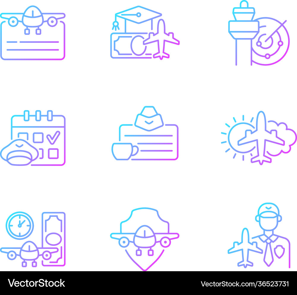 Aviation gradient linear icons set Aviation gradient linear icons set vector image