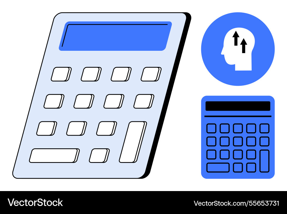 Calculator and head with arrows representing Calculator and head with arrows representing vector image