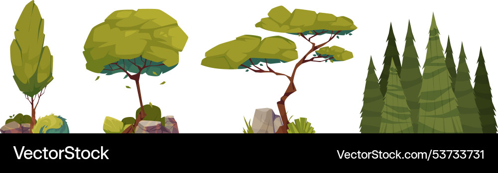 Collection of tree and rock elements Collection of tree and rock elements vector image