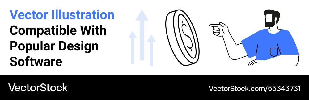 Man pointing at dollar coin with arrows Man pointing at dollar coin with arrows vector image