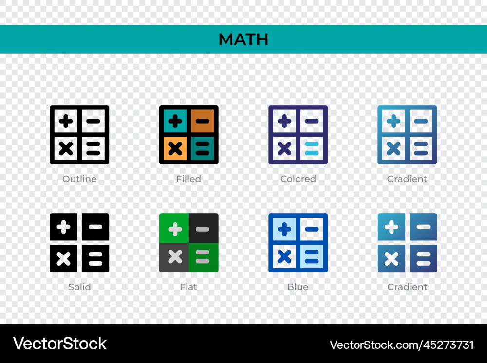 Math icon in different style icons designed Math icon in different style icons designed vector image