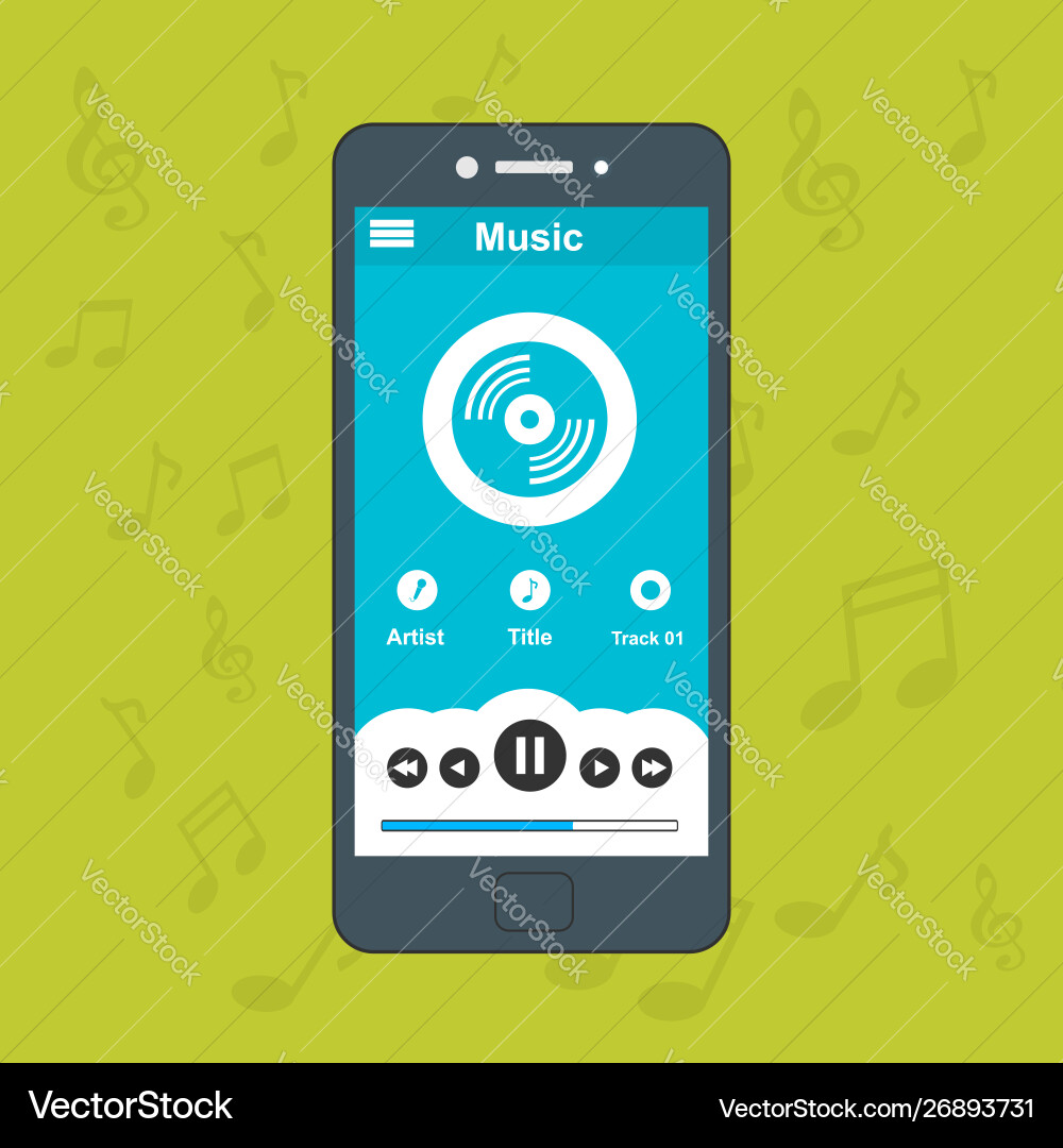Media player application app template with flat Media player application app template with flat vector image