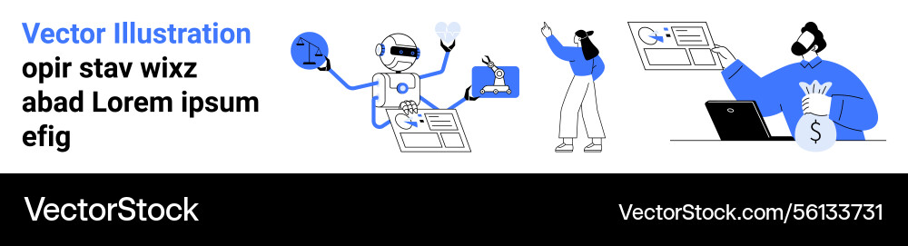 Robot collaboration in workspace with individuals Robot collaboration in workspace with individuals vector image