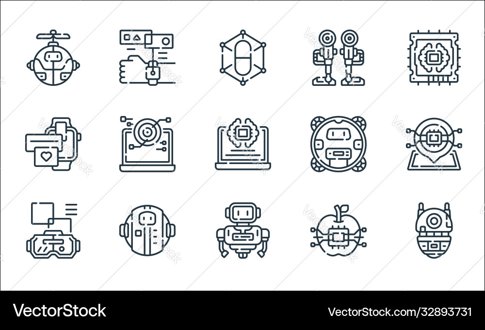 Robotics line icons linear set quality Robotics line icons linear set quality vector image