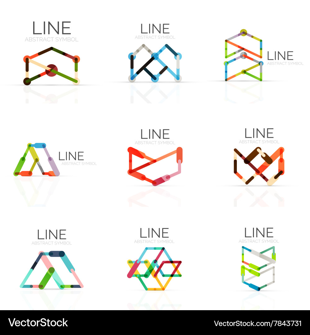 Set of linear abstract logos connected Vector Image