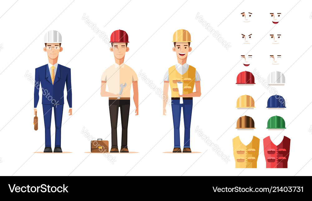 Smart engineer worker in character set Smart engineer worker in character set vector image
