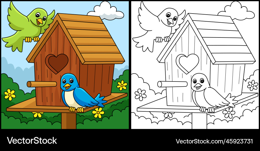 Spring birdhouse coloring page Spring birdhouse coloring page vector image