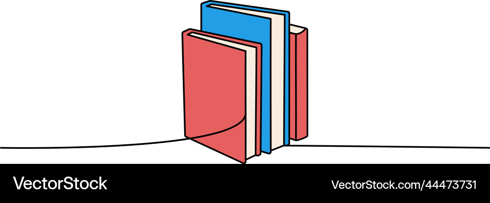 Stack of books one line colored continuous drawing Stack of books one line colored continuous drawing Vector Image