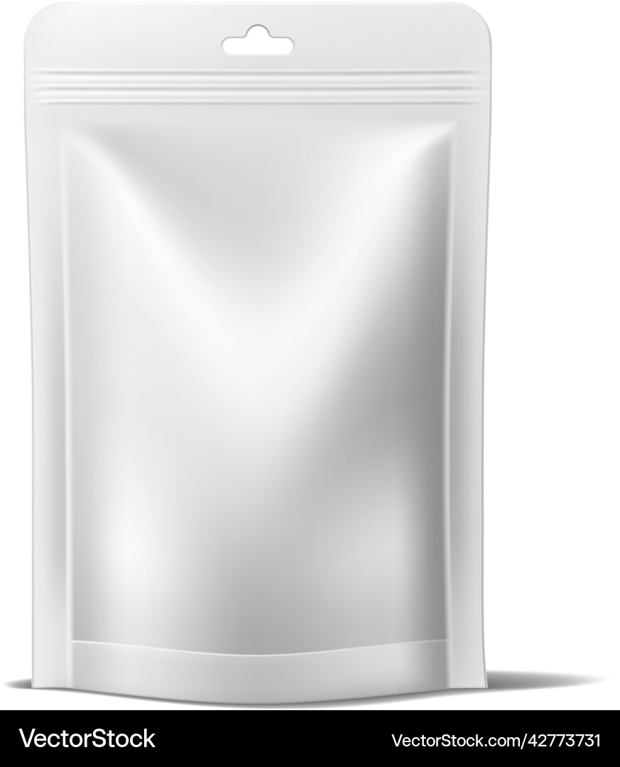 White plastic pouch mockup realistic blank bag White plastic pouch mockup realistic blank bag vector image