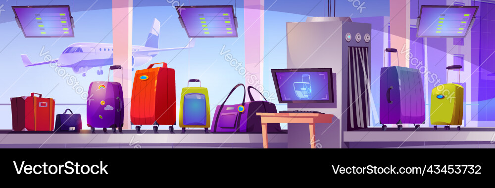 Airport conveyor belt with baggage and scanner Airport conveyor belt with baggage and scanner vector image