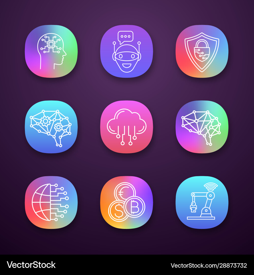 Artificial intelligence app icons set Artificial intelligence app icons set vector image