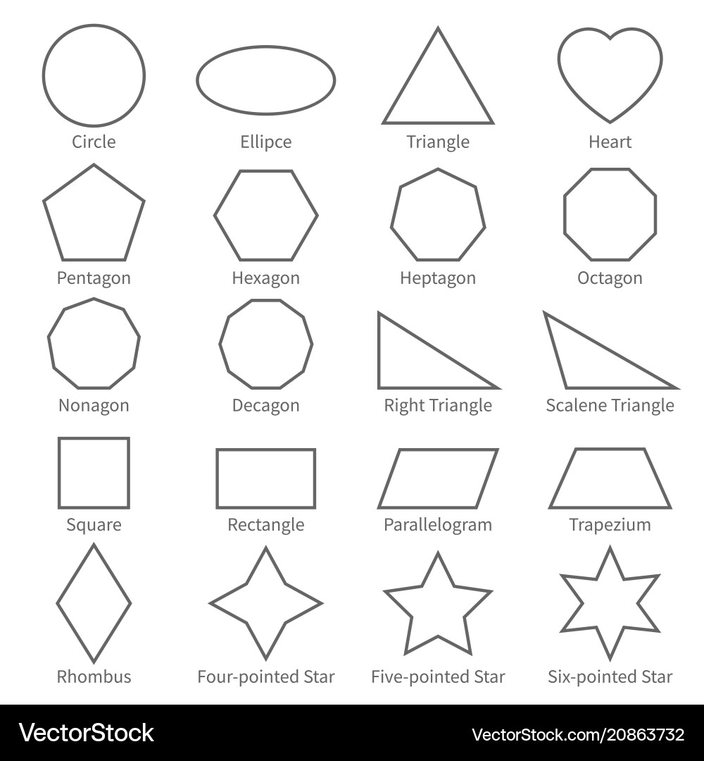 Basic geometric outline flat shapes educational vector image