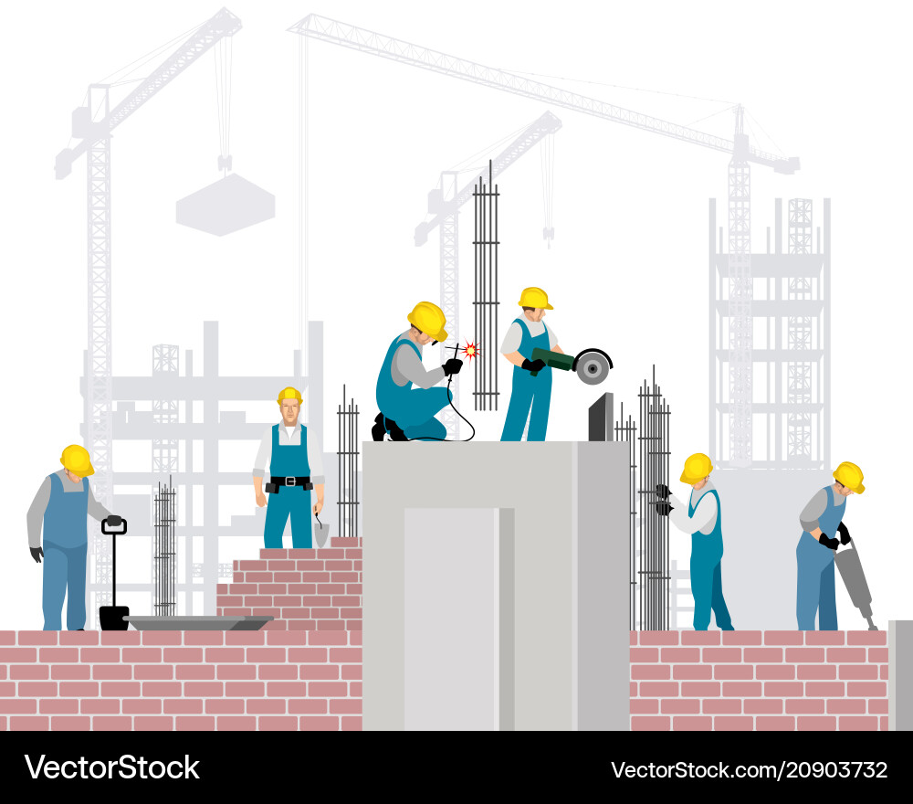 Builders on a construction site vector image