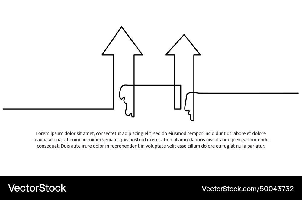 Continuous line design of two arrows pointing up Continuous line design of two arrows pointing up Vector Image