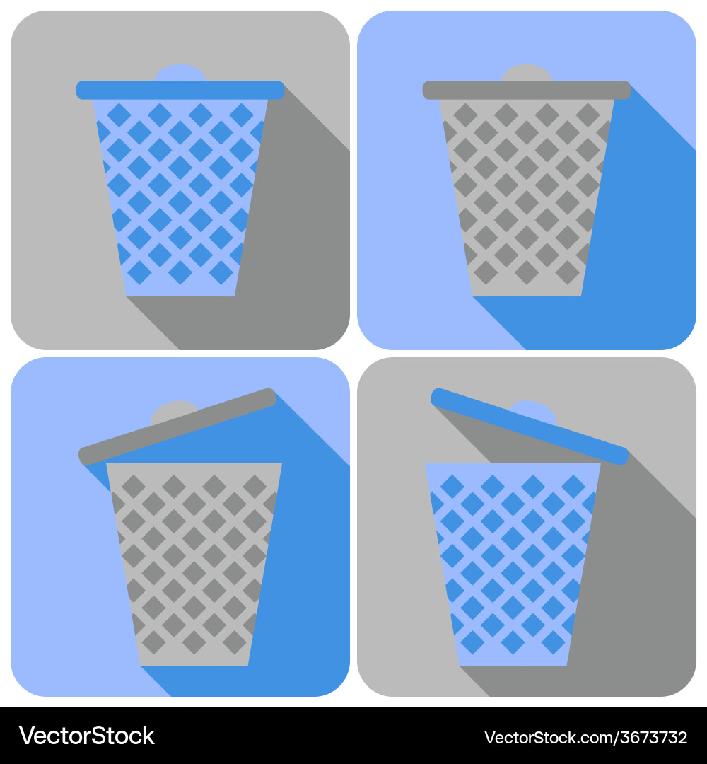 Flat icons with garbage can closed and open Vector Image