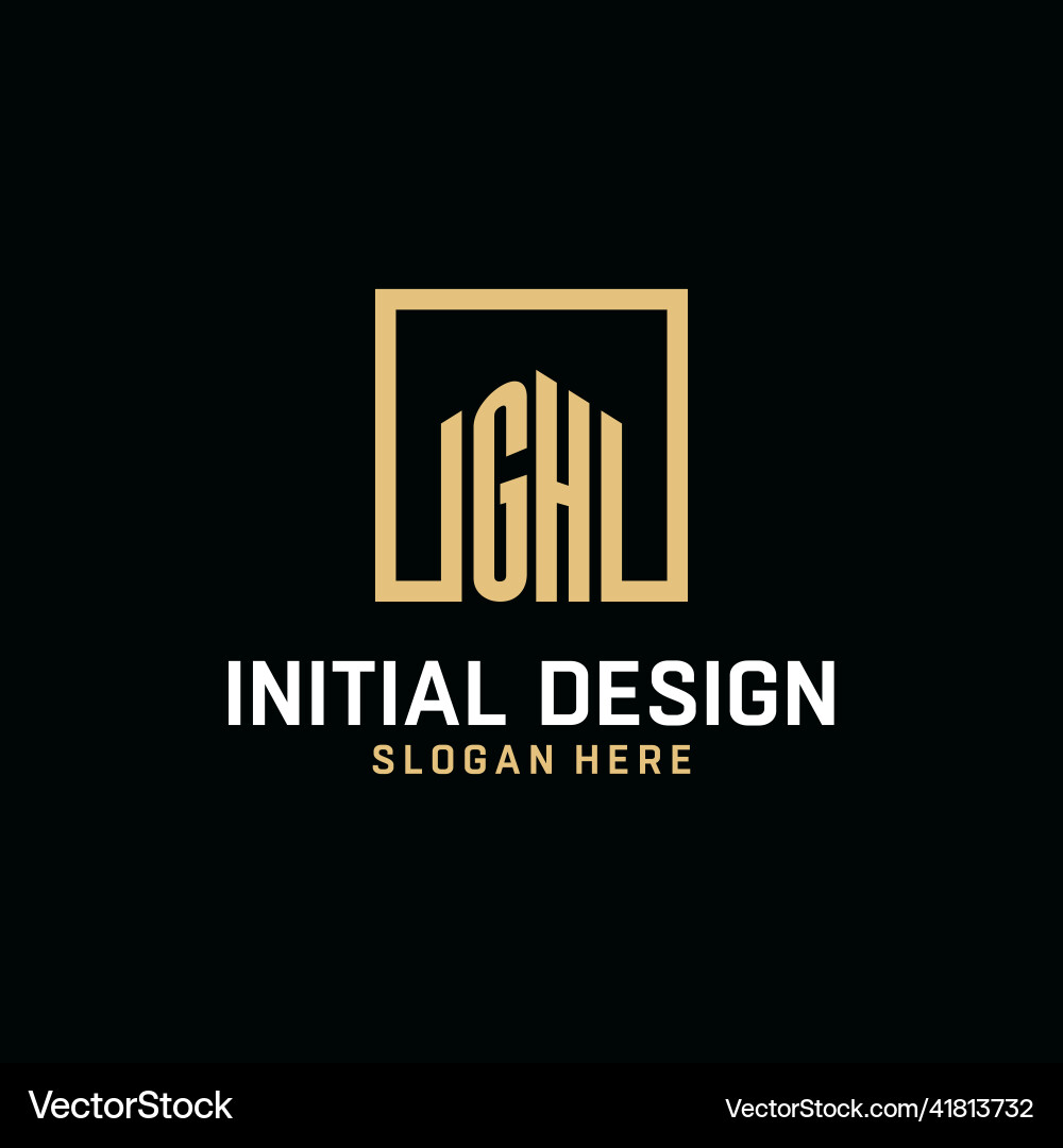 Gh initial monogram logo design with square shape Gh initial monogram logo design with square shape Vector Image