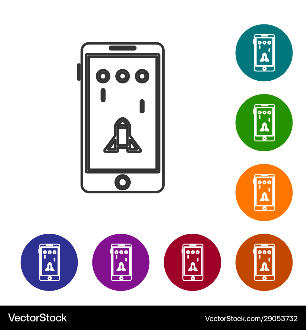 Grey line smartphone and playing in game icon Grey line smartphone and playing in game icon vector image