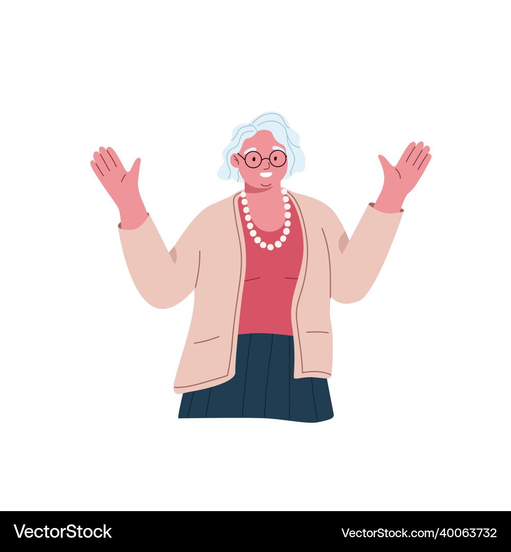 Happy woman of senior age gesturing with hands Happy woman of senior age gesturing with hands vector image