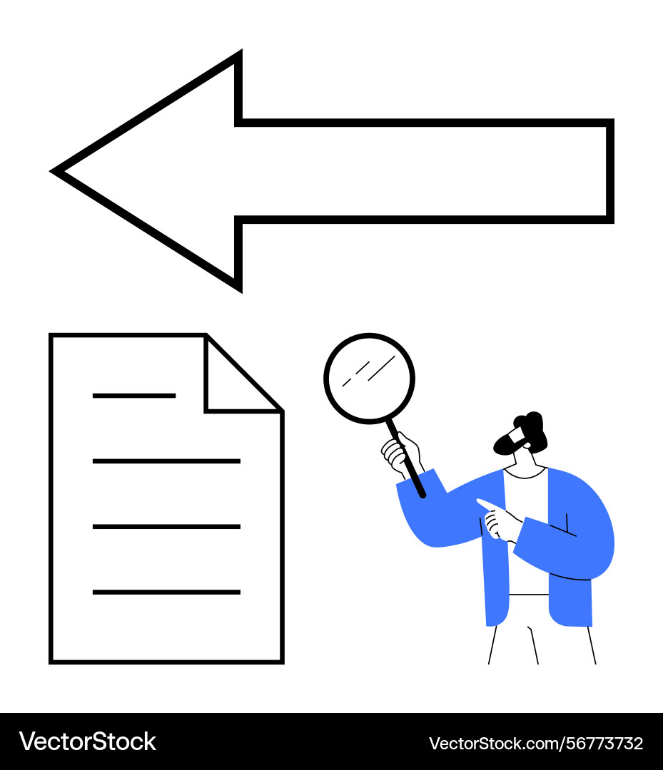 Large arrow pointing left with document and person Large arrow pointing left with document and person vector image