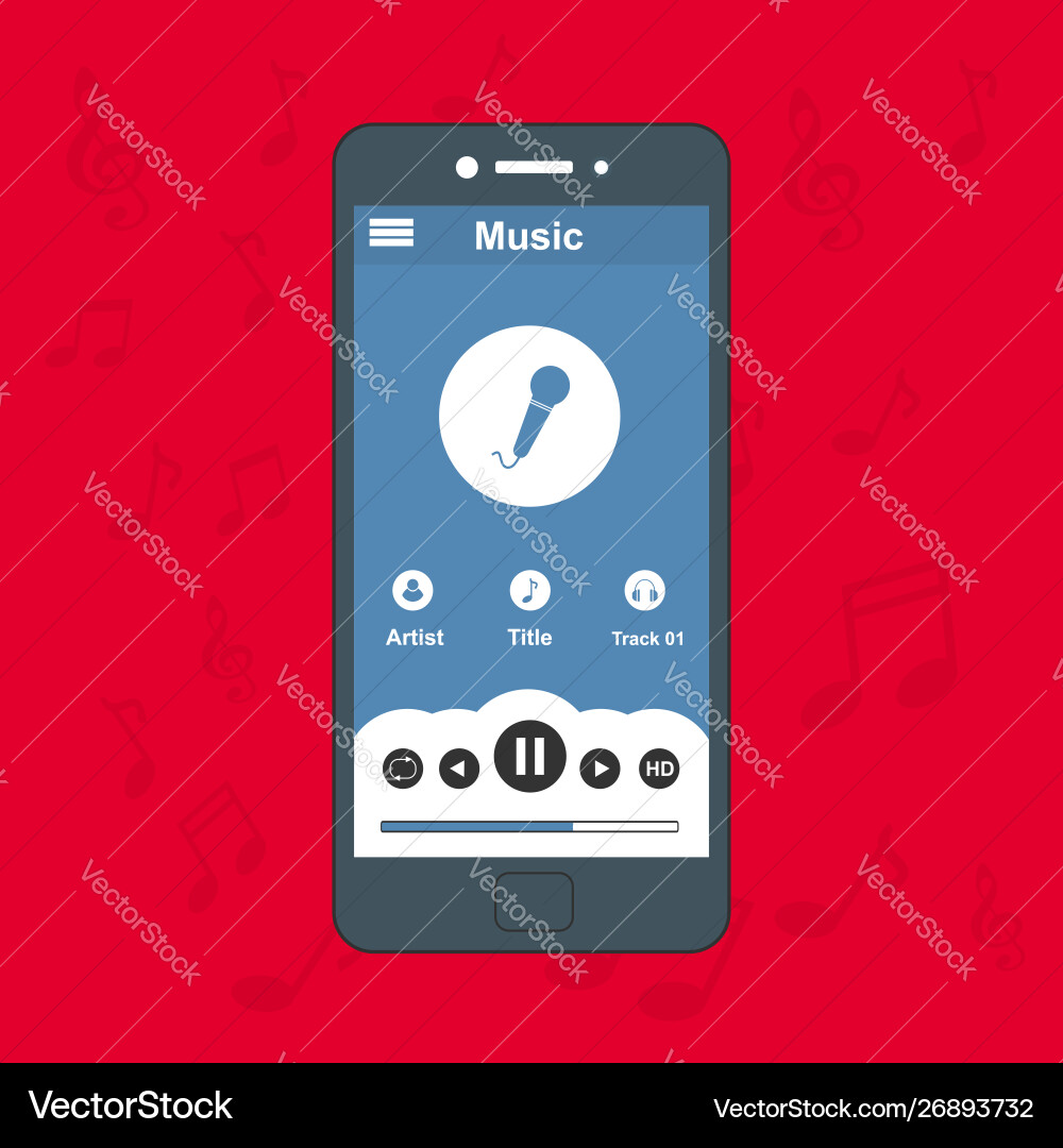 Media player application app template with flat Vector Image