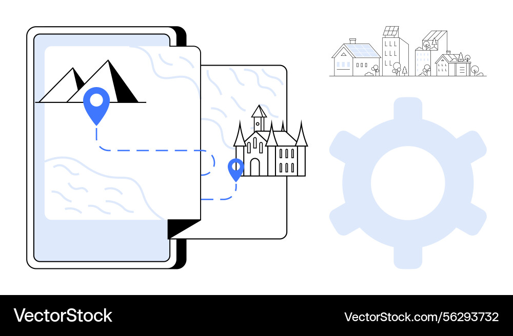 Mobile navigation featuring route between Mobile navigation featuring route between vector image