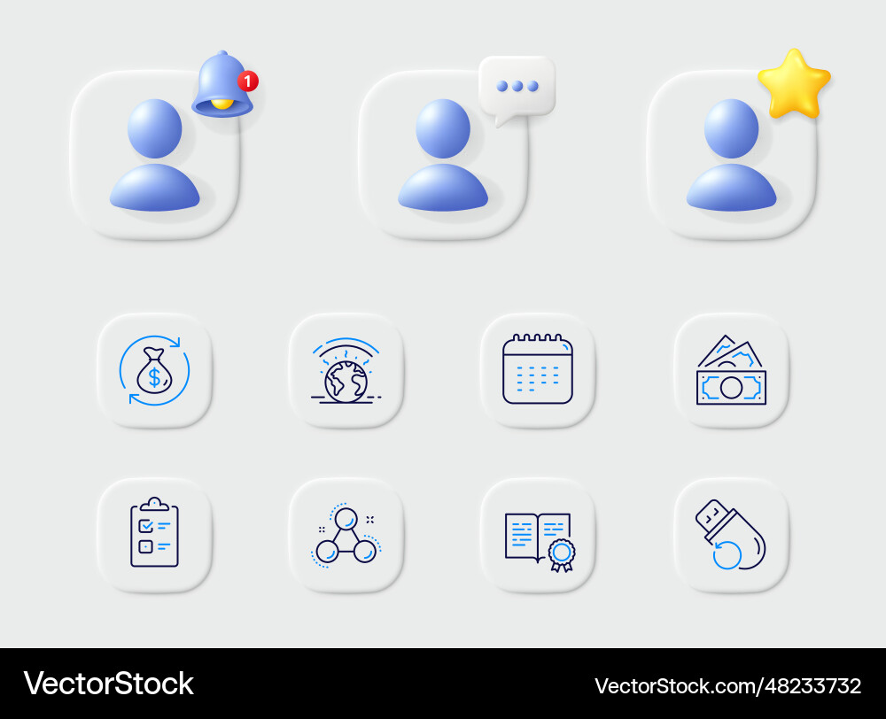 Money flash memory and certificate line icons Money flash memory and certificate line icons Vector Image