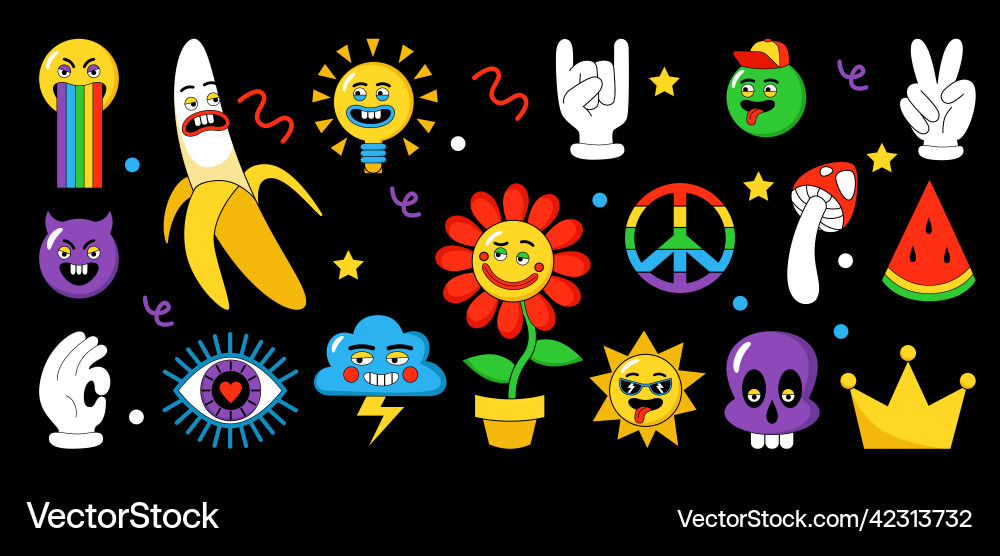 Psychedelic Faces & Patterns Vector Image