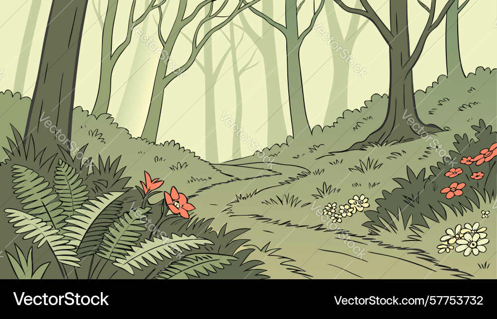 Rustic landscape with winding path sparse trees Vector Image