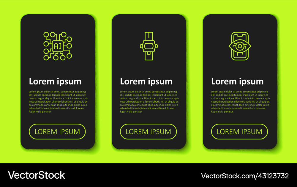 Set line neural network wrist watch and computer Set line neural network wrist watch and computer vector image