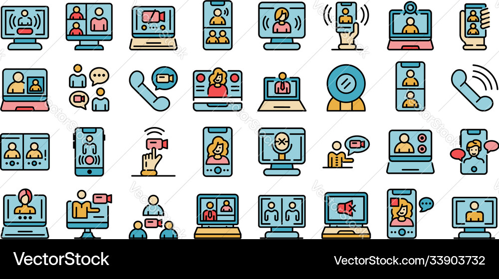 Video call icons set flat Video call icons set flat vector image