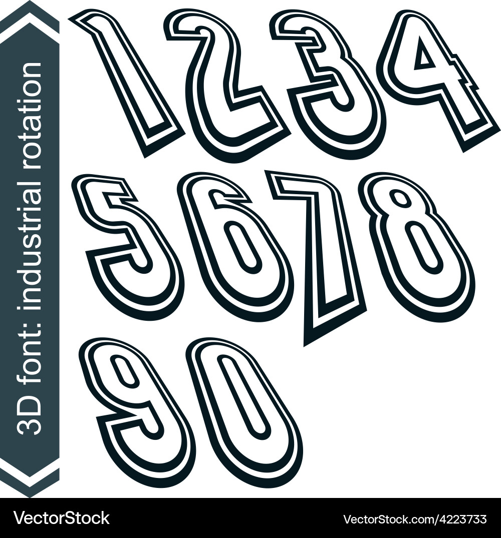3d retro numbers in rotation stylish numeration vector image