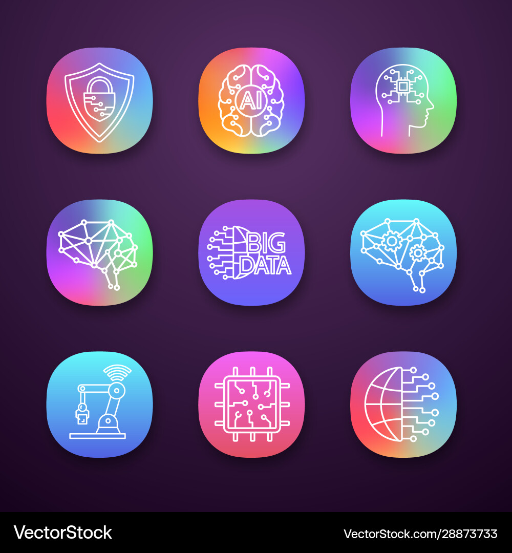 Artificial intelligence app icons set Artificial intelligence app icons set vector image