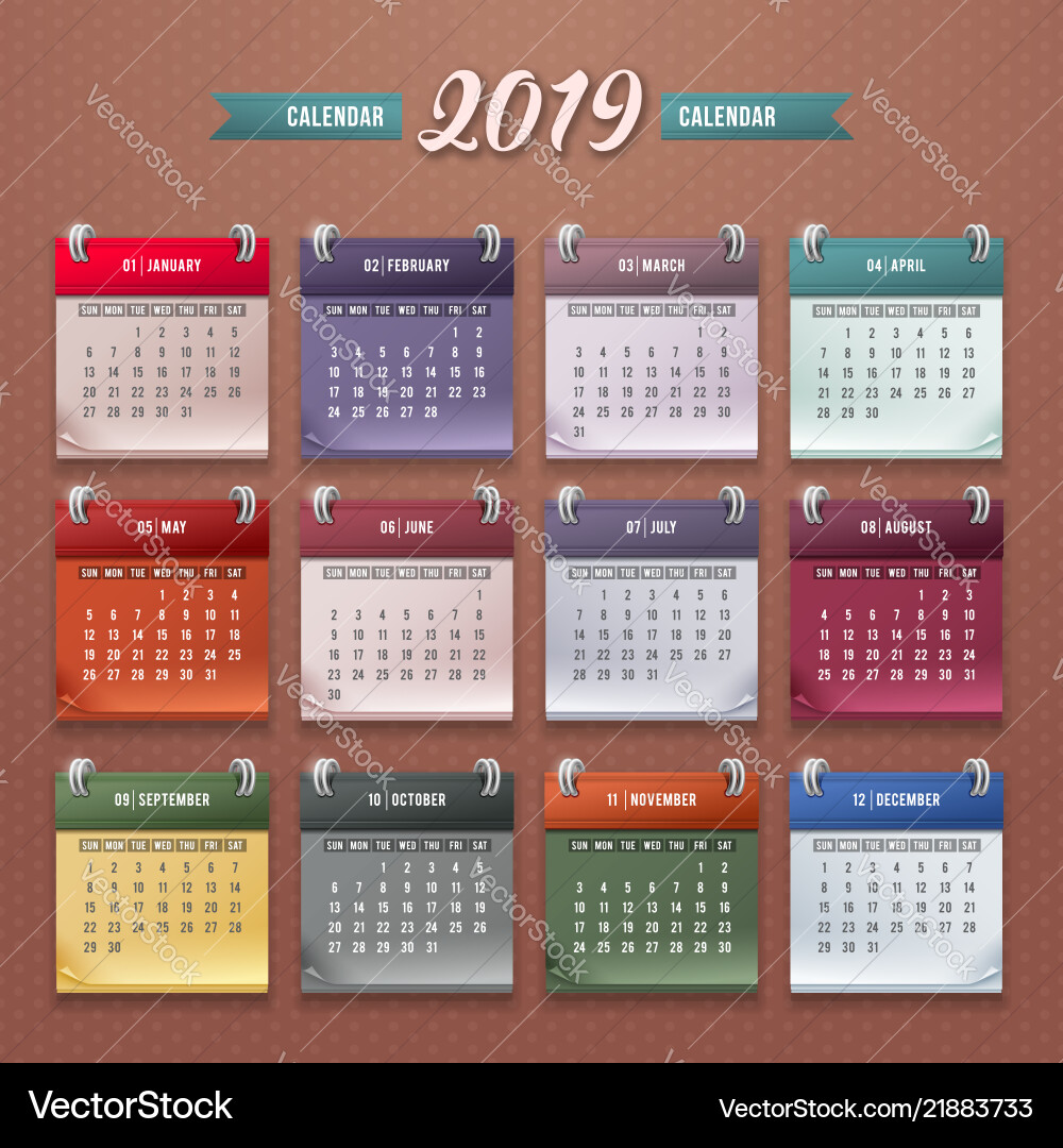 Calendar template 2019 Calendar template 2019 vector image