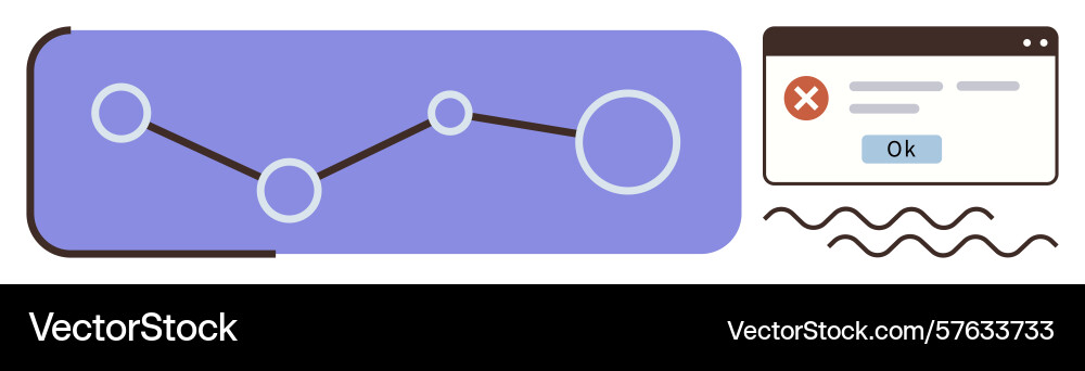Data line chart and error message representing vector image