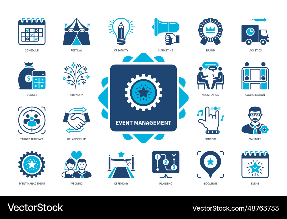 Event Management Icon Set - Solid Royalty Free Vector Image