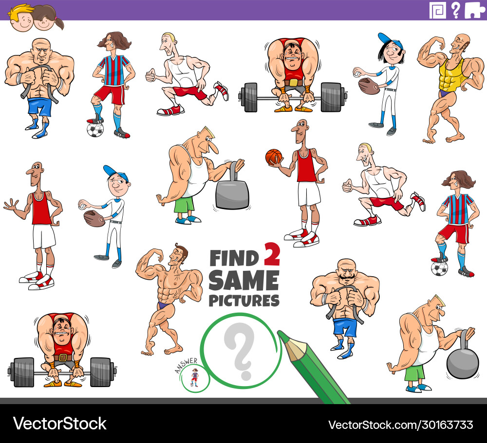 Find two same athlete characters task Find two same athlete characters task vector image
