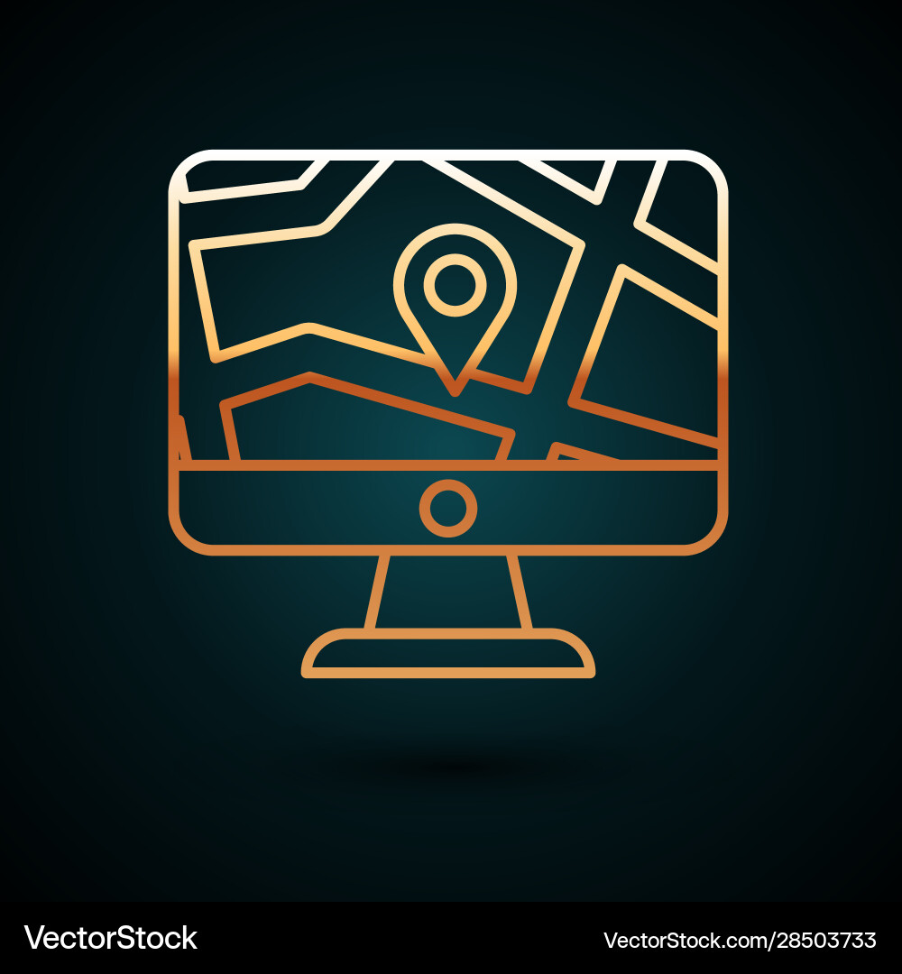 Gold line computer monitor and folded map Gold line computer monitor and folded map vector image