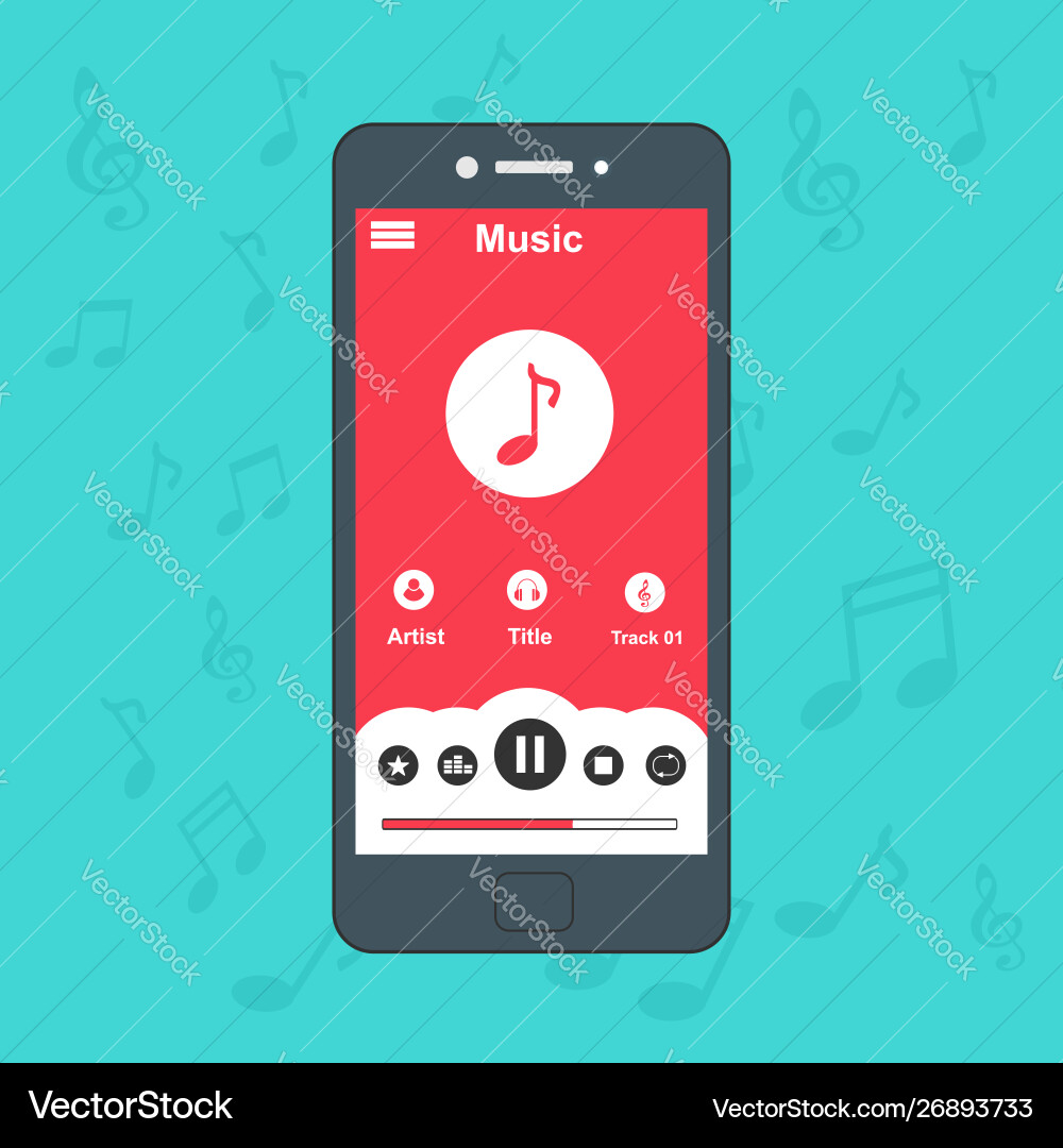 Media player application app template with flat Media player application app template with flat vector image