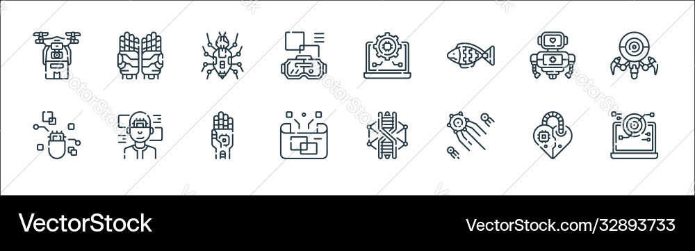 Robotics line icons linear set quality Robotics line icons linear set quality vector image