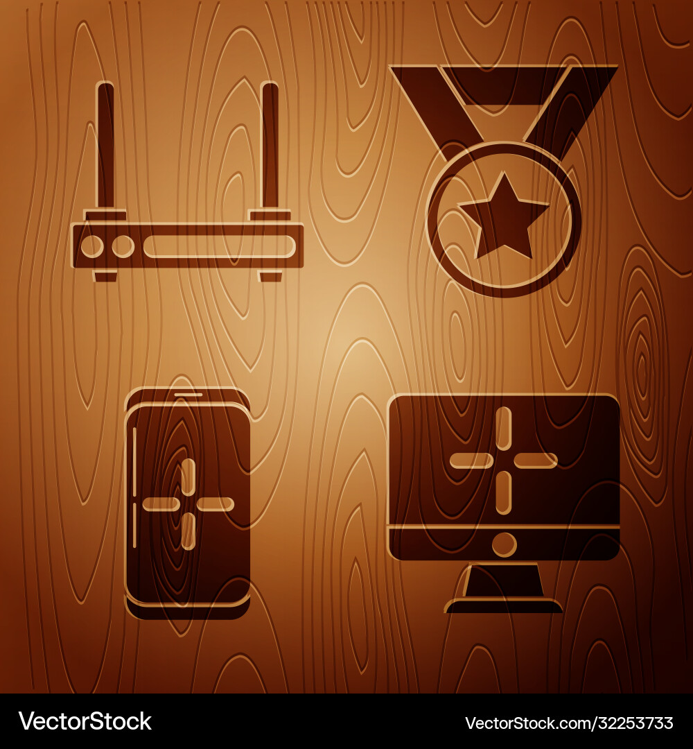 Set computer monitor router and wi-fi signal Vector Image